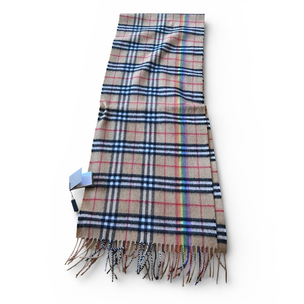 Burberry Classic Rainbow Vintage Check Cashmere Scarf - Size: 66” x 12”. Unisex